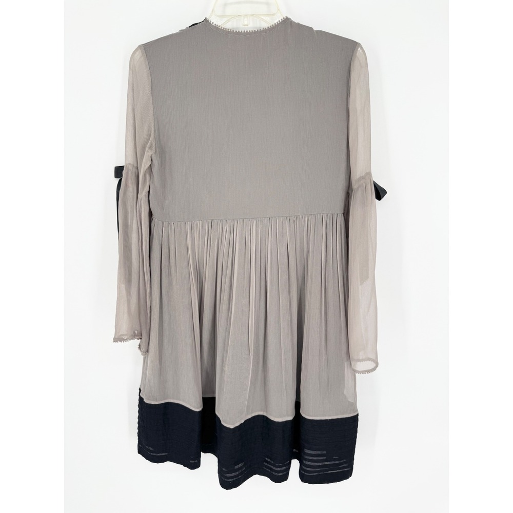 Tony Cohen Moody Whimsigoth 100% Silk Bell Sleeve Babydoll Dress Grey/Black Sz 6 - Picture 11 of 15